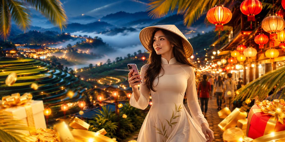 Người chơi tại chợ đêm Sa Pa sử dụng điện thoại di động để đăng nhập và chơi casino trực tuyến